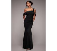 Goddiva Women's One Shoulder Satin Band Maxi Dress in Black | Size: 10