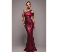 Goddiva Women's One Shoulder Sequin Evening Maxi Dress in Wine | Size: 14
