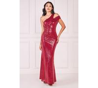 Goddiva Women's One Shoulder Sequin Evening Maxi in Wine | Size: 12 Goddiva Wine 12