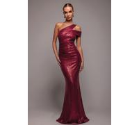 Goddiva Women's One Shoulder Sequin Evening Maxi in Wine | Size: 14 Goddiva Wine 14