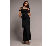 Goddiva Women's One Shoulder Twisted Bardot Asymmetric Mermaid Maxi Dress in Black | Size: 18 Goddiva Black 18