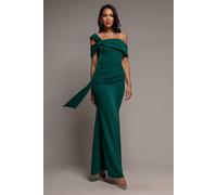 Goddiva Women's One Shoulder Twisted Bardot Asymmetric Mermaid Maxi Dress in Green | Size: 8 Goddiva Green 8