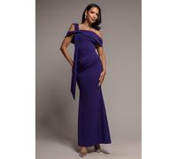 Goddiva Women's One Shoulder Twisted Bardot Asymmetric Mermaid Maxi Dress in Purple | Size: 16 Goddiva Purple 16