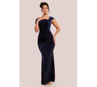 Goddiva Women's One Shoulder Velvet Maxi Dress in Navy | Size: 16