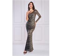 Goddiva Women's One Sleeve Diagonal Sequin Maxi in Gold | Size: 8 Goddiva Gold 8