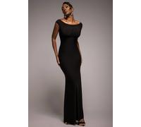 Goddiva Women's Open Back Cowl Neck Gathered Maxi Dress With Velvet Tie Back in Black | Size: 16 Goddiva Black 16