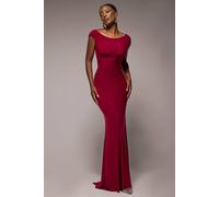 Goddiva Women's Open Back Cowl Neck Gathered Maxi Dress With Velvet Tie Back in Wine | Size: 6 Goddiva Wine 6