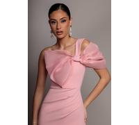 Goddiva Women's Organza Bow One Shoulder Scuba Crepe Maxi Dress in Light Pink | Size: 10