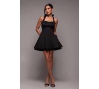 Goddiva Women's Organza Frill Bow Back Halter Mini Dress in Black | Size: 8 Goddiva Black 8