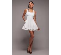 Goddiva Women's Organza Frill Bow Back Halter Mini Dress in Cream | Size: 12 Goddiva Cream 12