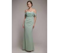 Goddiva Women's Petite Bardot Scuba & Chiffon Cowl Maxi Dress in Light Green | Size: 18