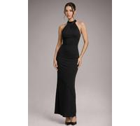 Goddiva Women's Petite Satin Multi Tie Halterneck Maxi Dress in Black | Size: 14