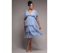 Goddiva Women's Plain Lurex Chiffon Tiered Midi Dress in Light Blue | Size: 26
