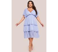 Goddiva Women's Plain Lurex Chiffon Tiered Midi Dress in Light Blue | Size: 26 Goddiva Light Blue 26