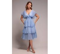 Goddiva Women's Plain Sparkling Chiffon Tiered Dress in Light Blue | Size: 12