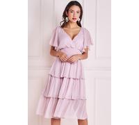 Goddiva Women's Plain Sparkling Chiffon Tiered Dress in Pink | Size: 10 Goddiva Pink 10