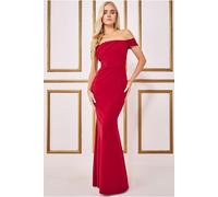 Goddiva Women's Pleated Bardot Scuba Maxi Dress in Wine | Size: 14 Goddiva Wine 14