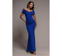 Goddiva Women's Pleated Bardot Wrap Mermaid Maxi Dress in Royal | Size: 12 Goddiva Royal 12