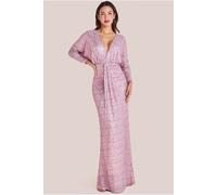 Goddiva Women's Plunge V-Neck Sequin Maxi in Light Beige | Size: 8 Goddiva Light Beige 8