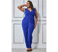 Goddiva Women's Plus Bardot Scuba Jumpsuit in Cobalt | Size: 18 Goddiva Cobalt 18