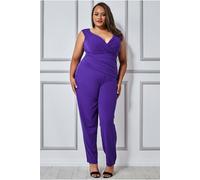 Goddiva Women's Plus Bardot Scuba Jumpsuit in Purple | Size: 18 Goddiva Purple 18