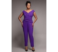Goddiva Women's Plus Bardot Scuba Jumpsuit in Purple | Size: 26