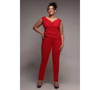 Goddiva Women's Plus Bardot Scuba Jumpsuit in Red | Size: 22
