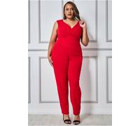 Goddiva Women's Plus Bardot Scuba Jumpsuit in Red | Size: 26 Goddiva Red 26