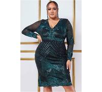 Goddiva Women's Plus Scalloped Hem Starburst Midi Dress in Emerald | Size: 18 Goddiva Emerald 18