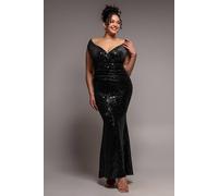 Goddiva Women's Plus Sequin & Velvet Bardot Maxi Dress in Black | Size: 26