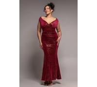 Goddiva Women's Plus Sequin & Velvet Bardot Maxi Dress in Wine | Size: 24