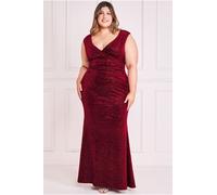 Goddiva Women's Plus Sequin & Velvet Bardot Maxi Dress in Wine | Size: 24 Goddiva Wine 24