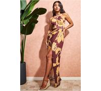 Goddiva Women's Printed Crossover Maxi in Brown | Size: 14 Goddiva Brown 14