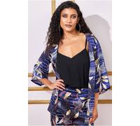 Goddiva Women's Printed Satin Kimono in Navy | Size: 10