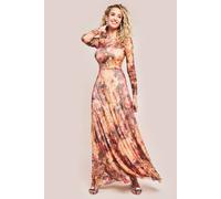 Goddiva Women's Printed Soft Mesh A Line Maxi Dress in Orange | Size: 10