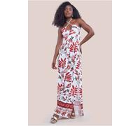 Goddiva Women's Printed Tie Back Maxi Dress in Cream | Size: 16