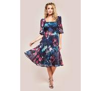 Goddiva Women's Puff Sleeve Shirred Back Midi Dress in Black | Size: 14