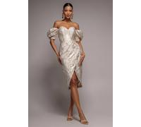 Goddiva Women's Puff Sleeve Sweetheart Midi Dress in Cream | Size: 18