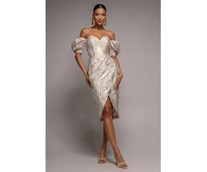 Goddiva Women's Puff Sleeve Sweetheart Midi Dress in Cream | Size: 18