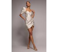 Goddiva Women's Puff Sleeve Sweetheart Mini Dress in Cream | Size: 18