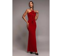 Goddiva Women's Racer Neck Corsage Scuba Maxi in Red | Size: 16 Goddiva Red 16