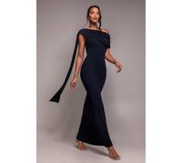 Goddiva Women's Sash One Shoulder Bardot Maxi Dress in Navy | Size: 14 Goddiva Navy 14