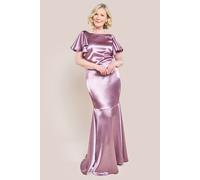 Goddiva Women's Satin Flutter Sleeve Mermaid Maxi Dress in Rose Gold | Size: 12 Goddiva Rose Gold 12