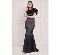 Goddiva Women's Satin Flutter Sleeve Mermaid Maxi in Black | Size: 10 Goddiva Black 10