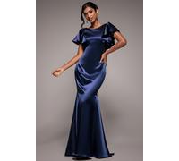 Goddiva Women's Satin Flutter Sleeve Mermaid Maxi in Navy | Size: 14 Goddiva Navy 14