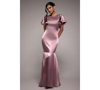 Goddiva Women's Satin Flutter Sleeve Mermaid Maxi in Rose | Size: 14 Goddiva Rose 14