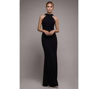 Goddiva Women's Satin Multi Tie Halterneck Maxi Dress in Black | Size: 8