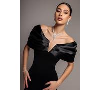 Goddiva Women's Satin Plunge Neck Bardot Scuba Maxi Dress in Black | Size: 8 Goddiva Black 8