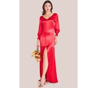 Goddiva Women's Satin Viscose Front Split Maxi in Red | Size: 12 Goddiva Red 12
