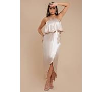 Goddiva Women's Satin Viscose Front Wrap Midaxi Dress in Medium Beige | Size: 14